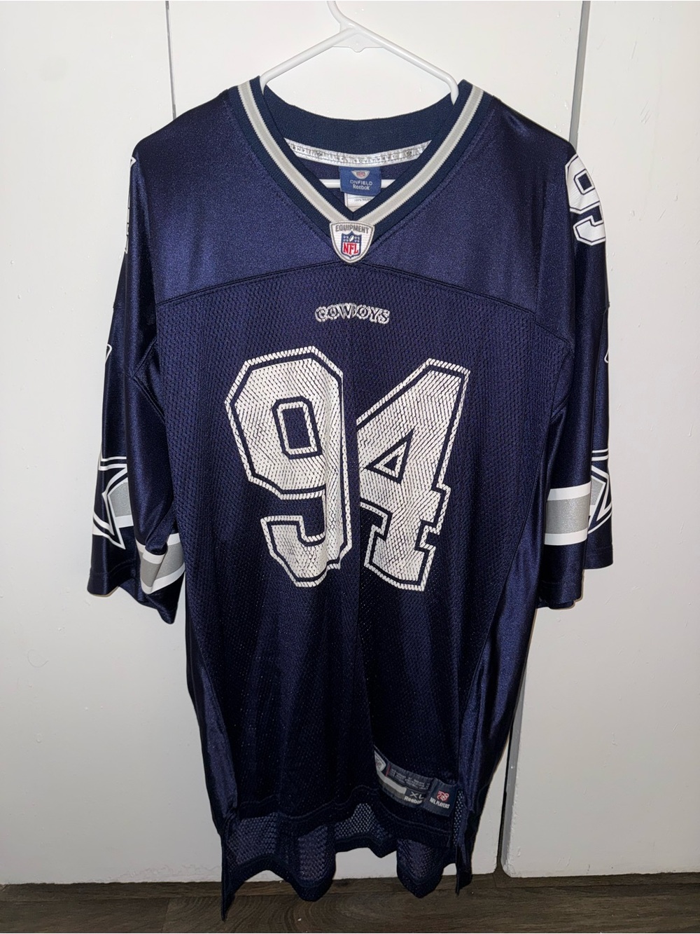 Reebok Navy and White Cowboys #94 DeMarcus Ware Jersey